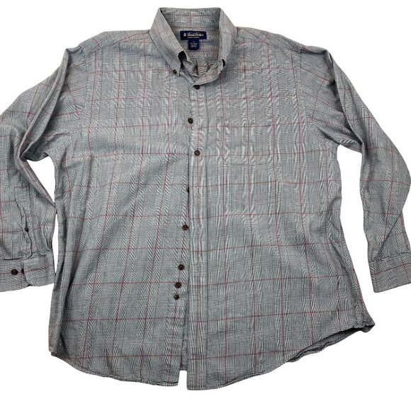 Brooks Brothers Mens Shirt Size XL Houndstooth Plaid Button-Down Flannel Gray - Picture 1 of 5